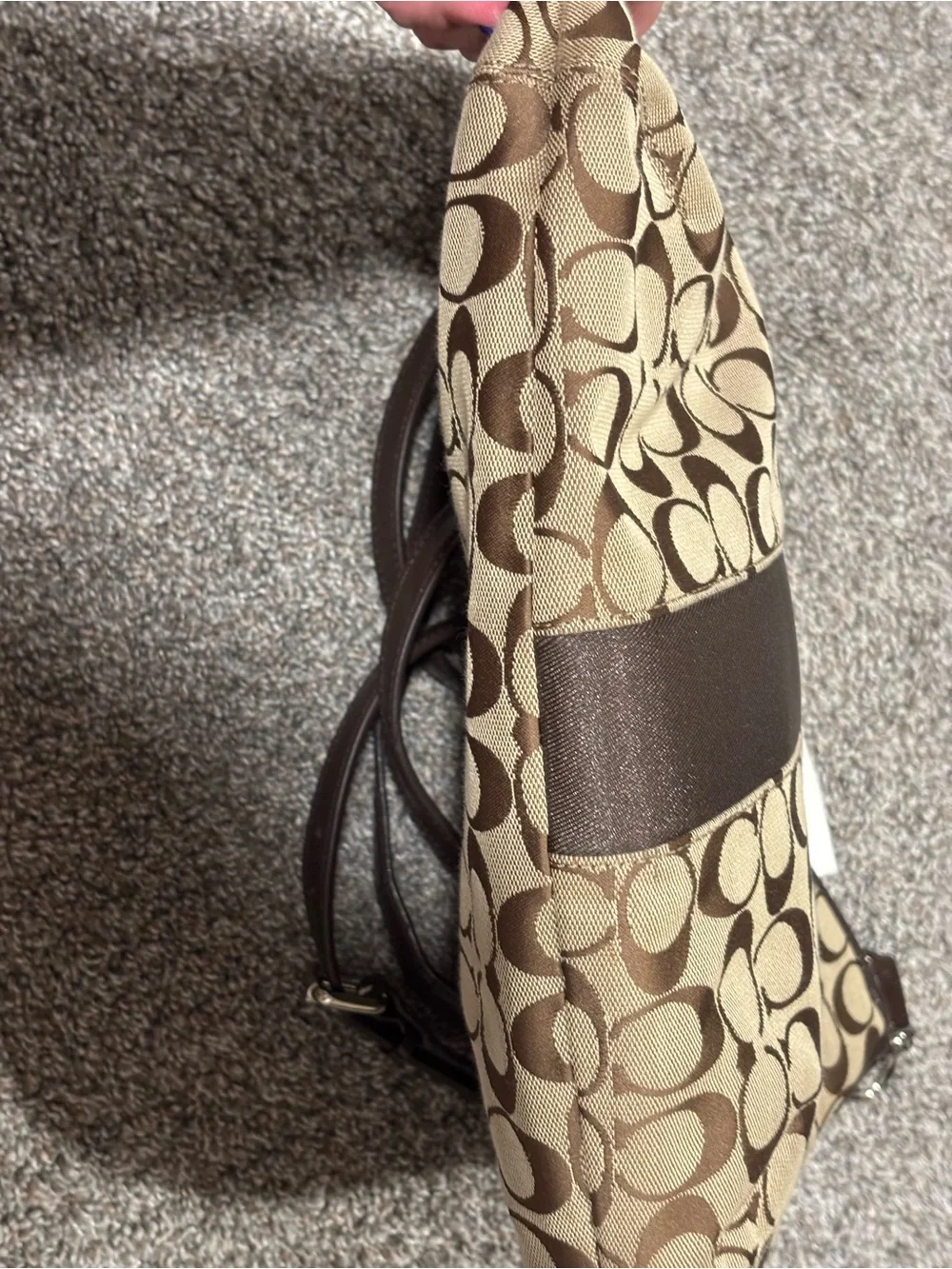 Coach Khaki and Brown Signature Canvas Shoulder Bag